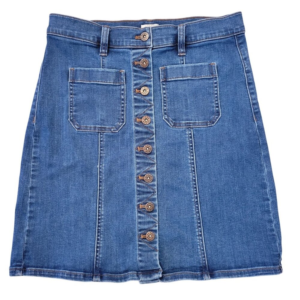 J‎ Crew Foxy Wash Denim Skirt Blue Button Front 4 Yellowstone Western